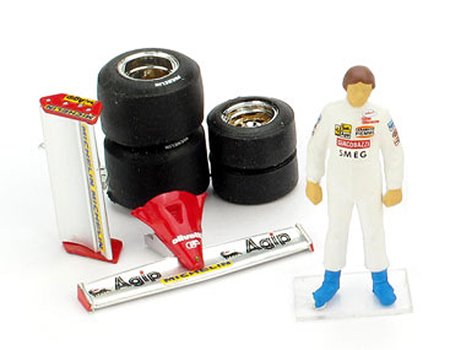 Villeneuve accessories, front wing, rear wing, tires, and figurine
