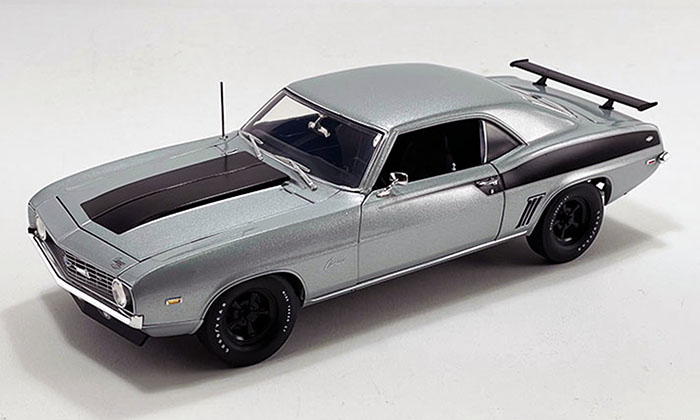 1969 Chevrolet COPO Camaro, silver with black stripes