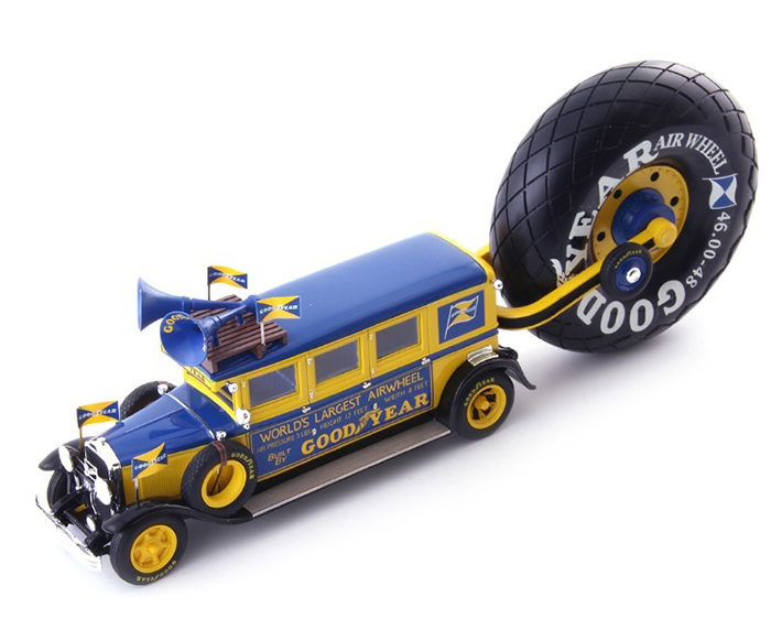 1929 Buick Goodyear Airwheel Promotion Bus w/tire, blue / yellow