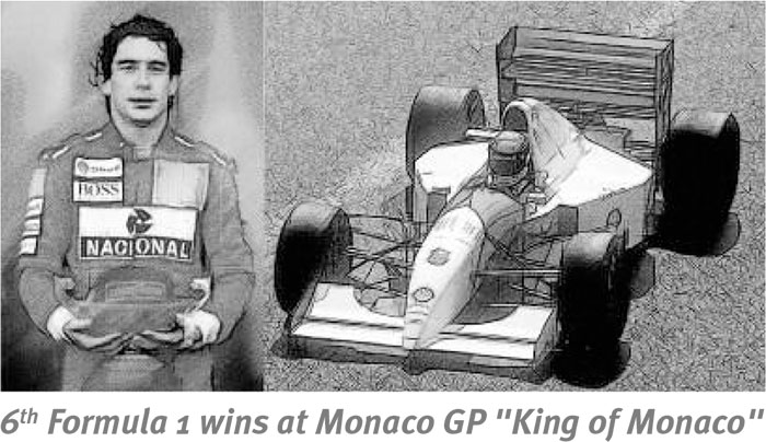 1993 McLaren Ford MP4/8, Monaco GP Winner, Ayrton Senna, Dirty Version w/ figure / trophy