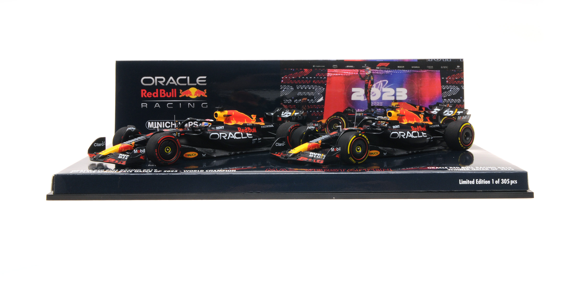 2023 Red Bull Oracle RB19, Qatar GP & Sprint, World Champ Max Verstappen 2 car set