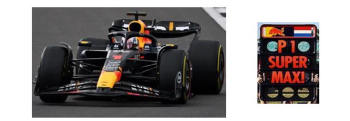2023 Red Bull Oracle RB19, British GP Winner, Max Verstappen w/ pit board