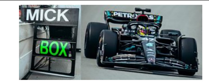 2023 Mercedes AMG W14, Spanish GP, Tyre Test, Mick Schumacher w/ pit board
