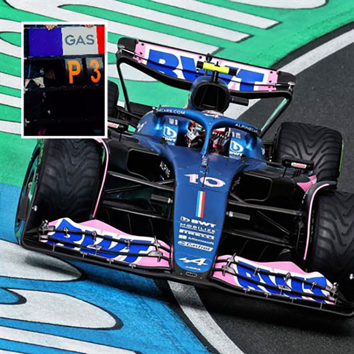 2023 Alpine A523, Dutch GP, Pierre Gasly w/ Pit Board
