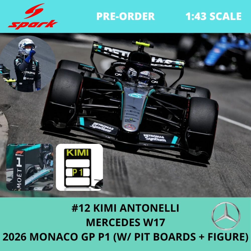 2026 Mercedes F1 W Monaco GP winner w/figurre & Pit board Kimi Antonelli